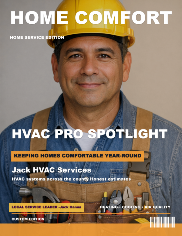 Fictional Jack HVAC Services promotional cover showing an example Featured Business of the Week placement